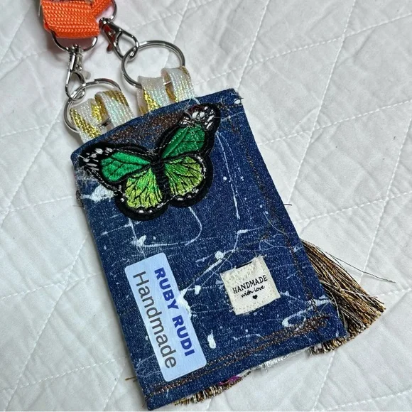 Handmade Boho Necklace Purse Fabric Wallet Beaded Fringe Artisan Signed - Picture 11 of 12